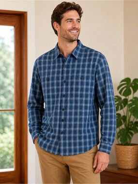 Patagonia Organic Cotton Blue Plaid Button Front Shirt XL